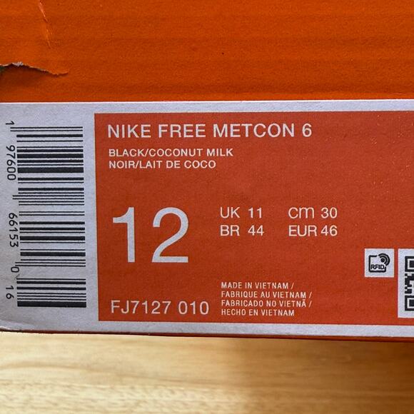 Mens Size 12 Nike Free Metcon 6 Black Coconut Milk Training Shoes FJ7127 010 NEW - Picture 8 of 10